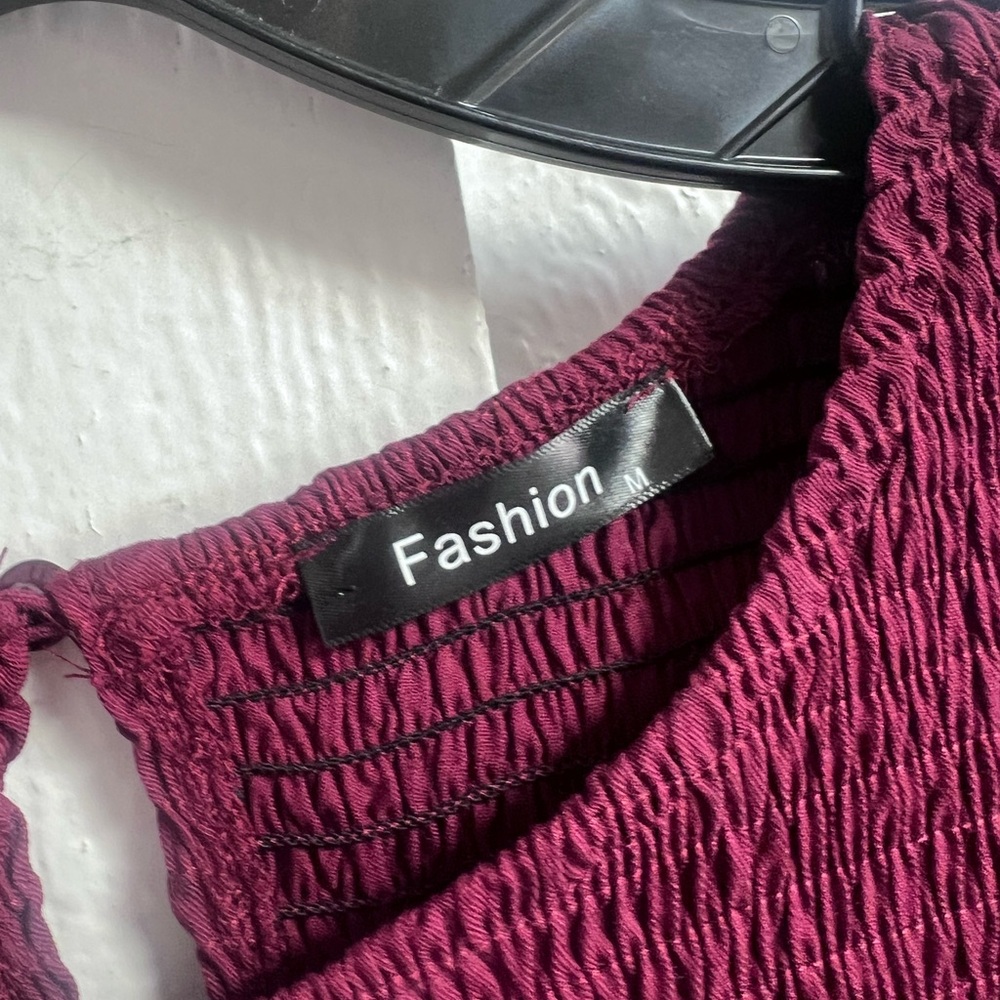 Smocked Burgundy Midi Dress - medium - Picture 4 of 6